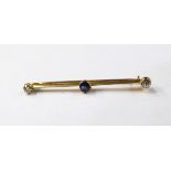 15ct gold, sapphire and diamond bar brooch set three stones,