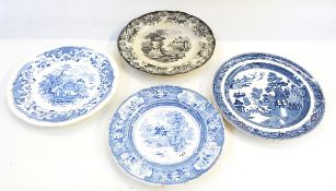 Two Victorian blue and white pottery plates 'Belzoni' pattern,