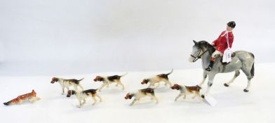 Set of Beswick-style hunt figures viz:- huntsman on grey horse,