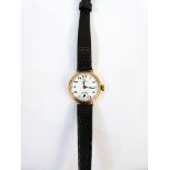 Lady's 18ct Omega cased wristwatch with black leather strap