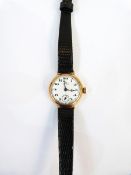 Lady's 18ct Omega cased wristwatch with black leather strap