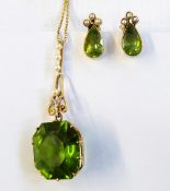 Gold, peridot, pearl and diamond pendant,