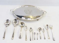 Silver plated two-handled tray of oval form,