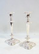 A pair of Victorian Old Sheffield plate table candlesticks (resilvered),