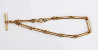 15ct gold albert with long staple links, clip and bar,