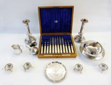 Set of 12 pairs of Victorian fruit knives and forks with silver plated blades, in fitted oak case,
