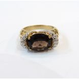 Gold and smoky quartz cluster ring, the gold shank unmarked,