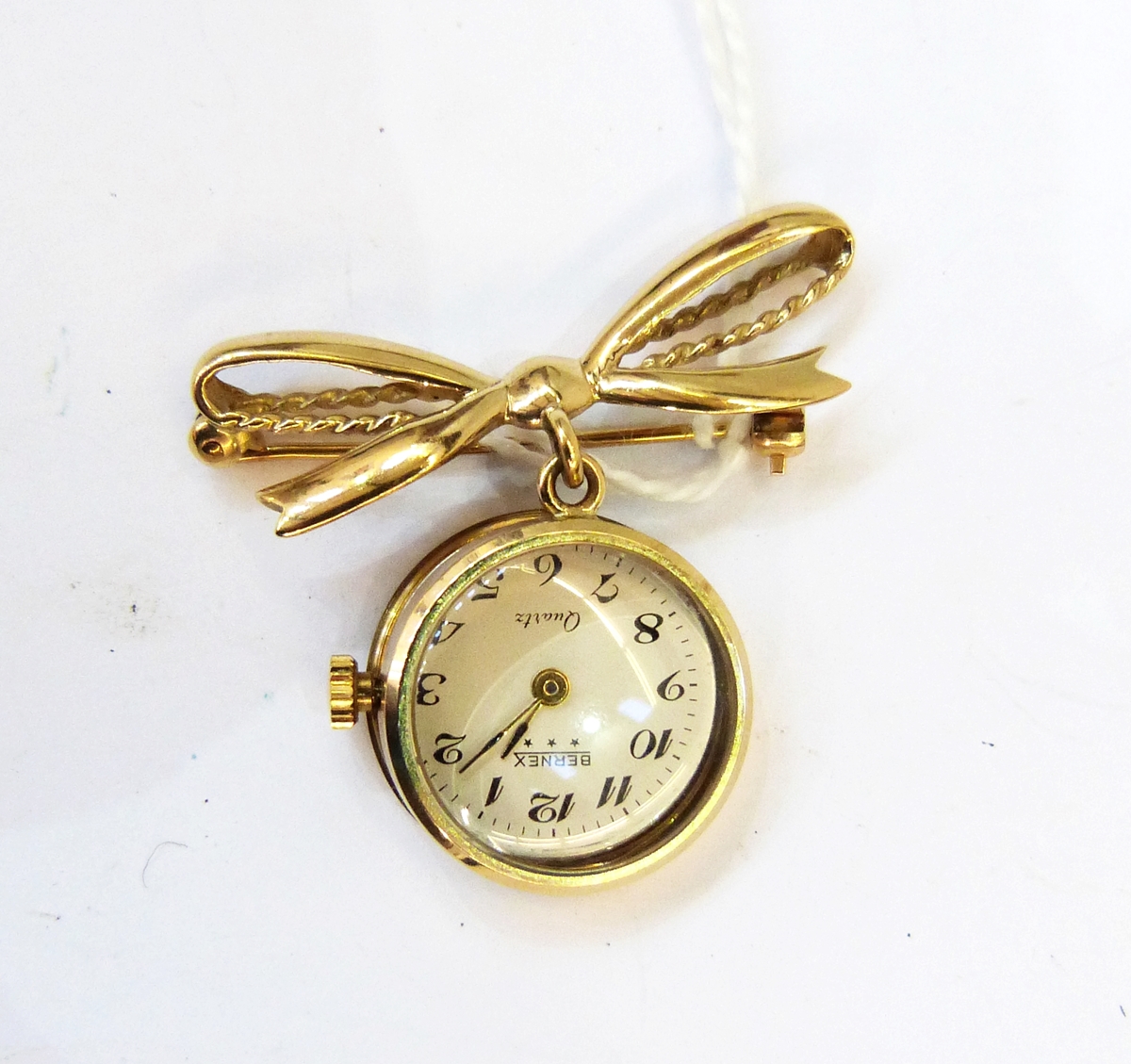 Ladies Bernex 9ct gold quartz fob watch,