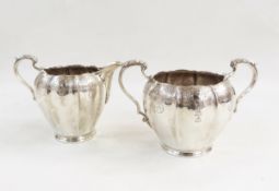 Silver two-handled sugar bowl and matching cream jug by William Suckling Limited, Birmingham 1959,