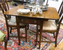 19th Century mahogany Pembroke table, curved corners, single end drawer with ring handles,