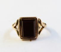 Antique gold-coloured metal, bloodstone and cornelian swivel top locket ring,