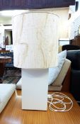 Mid to late 20th century white lacquered column table lamp with cream shade,