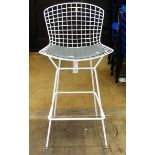 Harry Bertoia bar stool, white-coated steel with mesh back and seat,