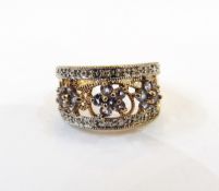 QVC 9ct gold white and purple dress ring having two white stone illusion set bands supporting