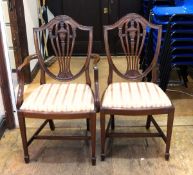 Pair of Hepplewhite armchairs with upholstered seats and a pair of matching dining chairs (4)