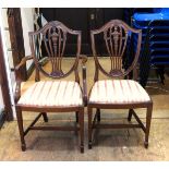 Pair of Hepplewhite armchairs with upholstered seats and a pair of matching dining chairs (4)