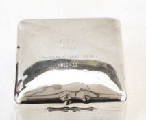George V silver cigarette box of plain square form, from the Peak Sunday School 1911-12,