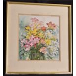 A Watercolour Of Flowers In A Vase