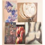 A Set of Five Painted Canvases unframed