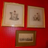 A pair of glazed and framed Georgian prints and an etching (3)