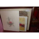 A large French coloured print together with an unframed artists proof and one other framed print