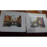 A pair of 20th century etchery prints of Bruges, each pencil signed lower right, mounted,