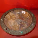 A Continental marble bowl with pierced metal binding and jeweled decoration