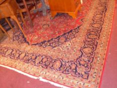 A fine central Persian Kashan carpet 372 x 252cm central double pendent medallion with repeating