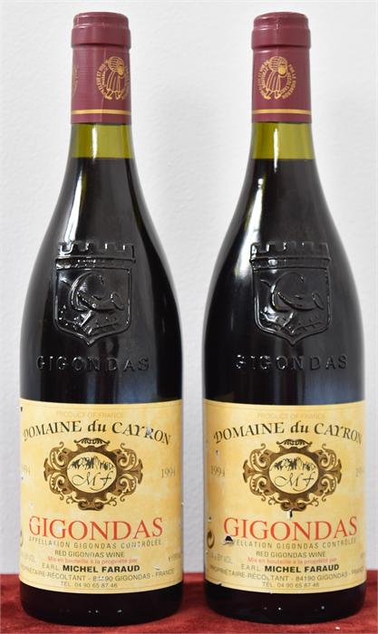 Two bottles of Gigondas Domaine du Cayron 1994