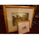 A set of three miniature lithographs of