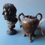 A late 19th century early 20th century bronze bust of a bearded man together with a French bronze