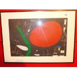 Joan Miro, 'Red Sun' lithograph 1967, printed by Maeght, mounted glazed and framed, 38cm x 56cm