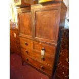 A 19th Century mahogany linen press fitted pair of panelled doors above two short and two long