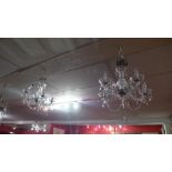 A pair of five branch Chandeliers with cut glass lustres