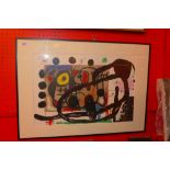 Joan Miro, an abstract study lithograph printed by Maeght, mounted, glazed and framed, 37cm x 55cm