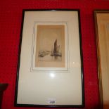 A framed Sussex harbour scene signed Sparrow with moored vessels