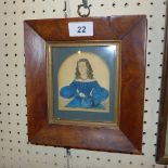 A Victorian portrait miniature gouache of a lady,