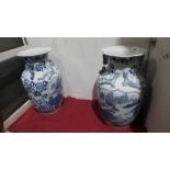 A pair of large blue and white porcelain pots H 36 X W 21 X D 21cm