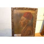 SOLD IN TIMED AUCTION An early 20th century oil on canvas portrait of a clergyman (af) in a