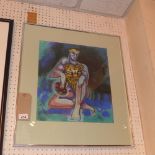 A framed pastel of a seated man signed C