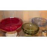 Three Whitefriars coloured glass bowls