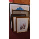 A large framed print of a chef, a pair o