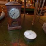 Oak mantel clock and a bronze cased baro
