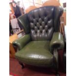 Wingback armchair - green leather Georgi