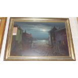 Framed oil on canvas - harbour scene at