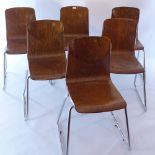 A set of six wooden stacking chairs rais
