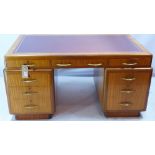 An Art Deco teak pedestal desk,