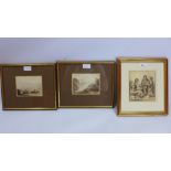 Three 19th century sepia watercolours,