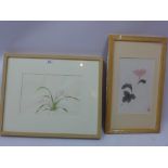 Talia Lehavi, two Japanese watercolour paintings depicting an Orchid and Chysanthemum, stamped,