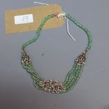 An Art Deco style silver and green stone beaded necklace